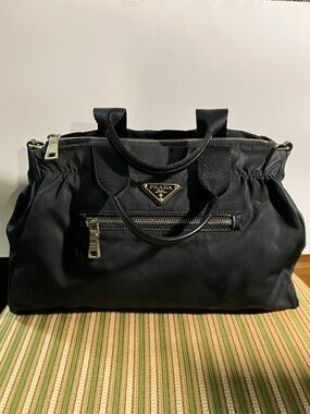 Prada Black Tessuto Nylon & Leather Trim Bauletto Satchel Bag BN1843